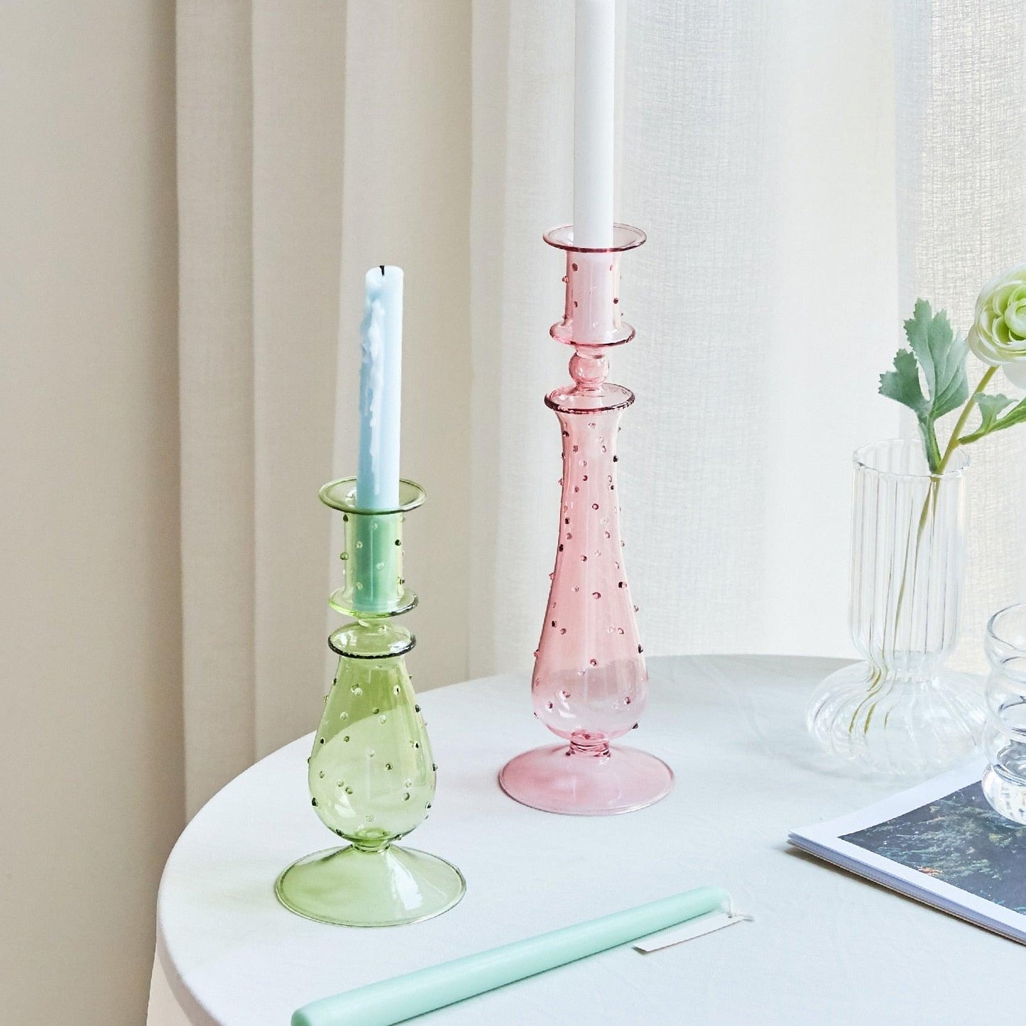 Soft Pink Glass Candle Holder Decorative Table Light