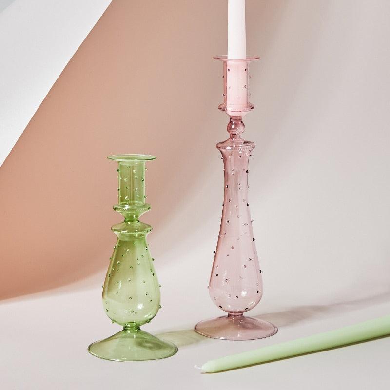 Soft Pink Glass Candle Holder Decorative Table Light