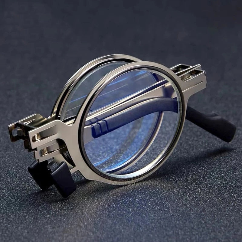 Compact Metal Round Reading Glasses Blue Blocker - Cofik