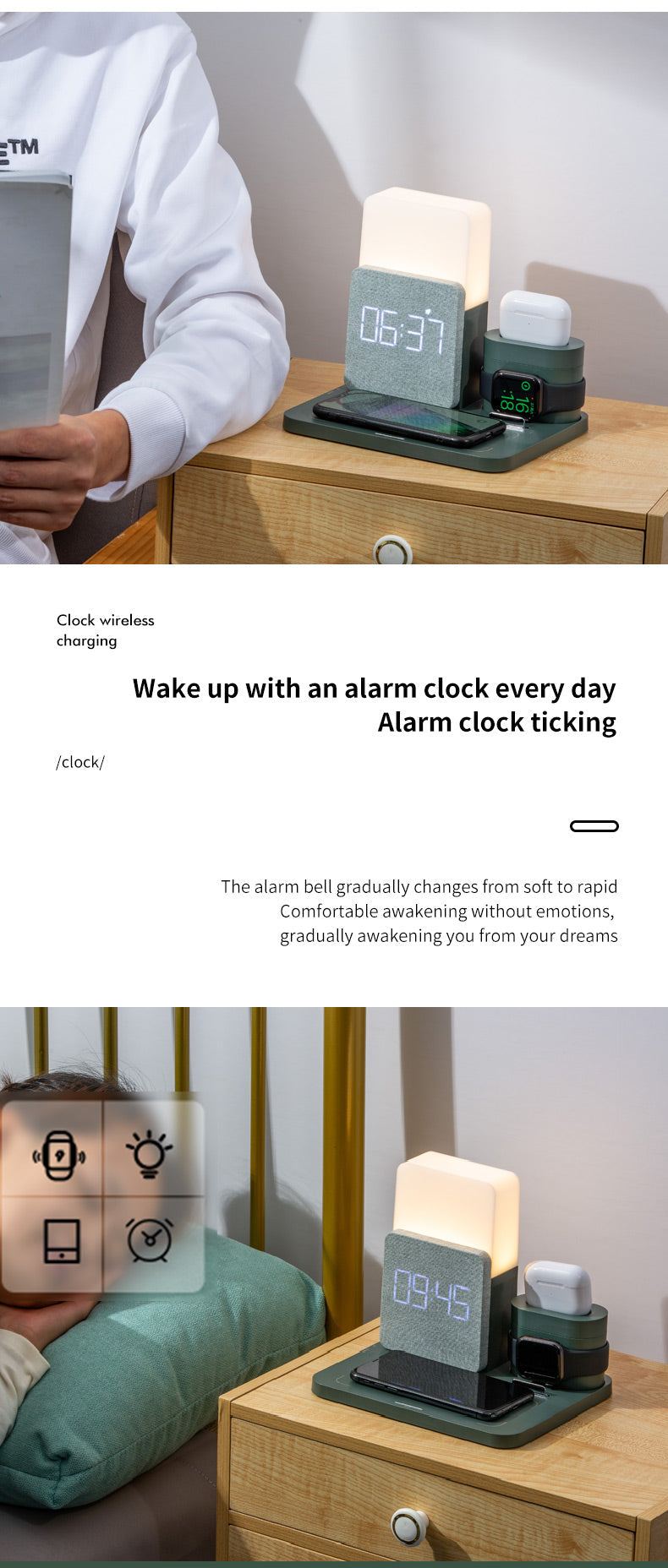 Smart LED Clock Charger Table Lamp