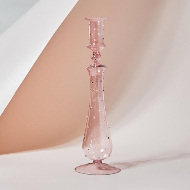 Soft Pink Glass Candle Holder Decorative Table Light