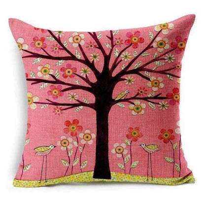 Colorful Bird Tree Life Home Decor Pillow Cover