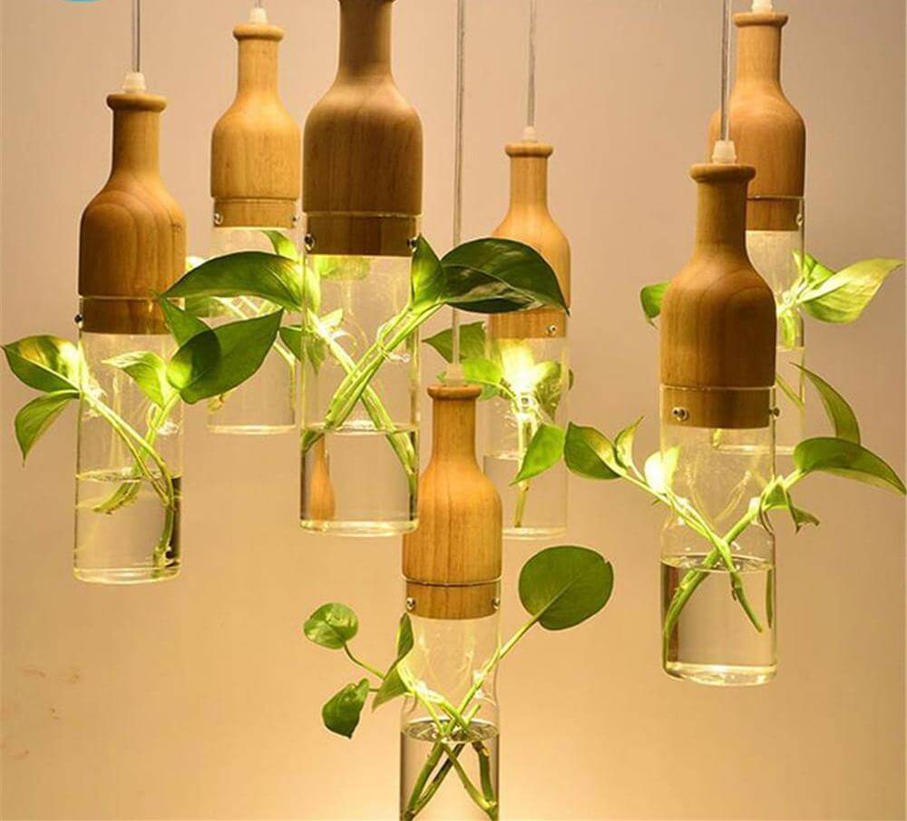 Stylish Wooden LED Hanging Plant Lights