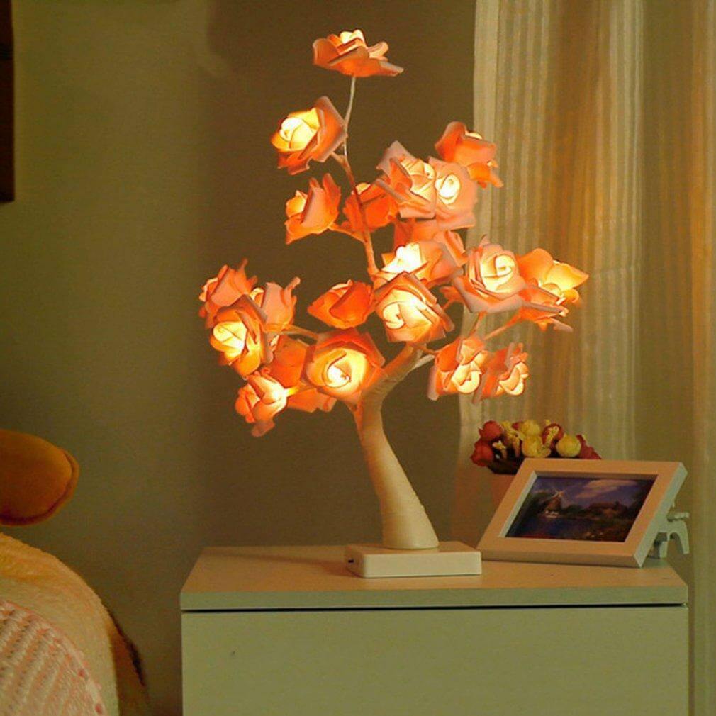 Soft Pink Blossom LED Table Night Lamp with Clock - Cofik