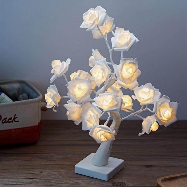 Soft Pink Blossom LED Table Night Lamp with Clock