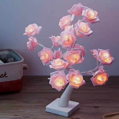 Soft Pink Blossom LED Table Night Lamp with Clock