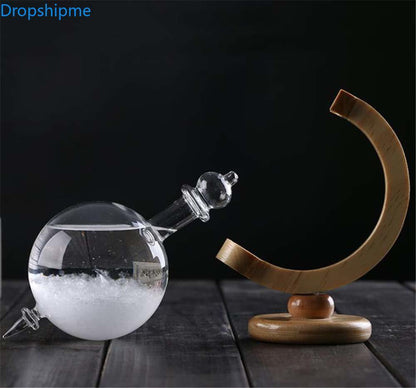 Classic Storm Glass Weather Predictor Bottle with Wood Base