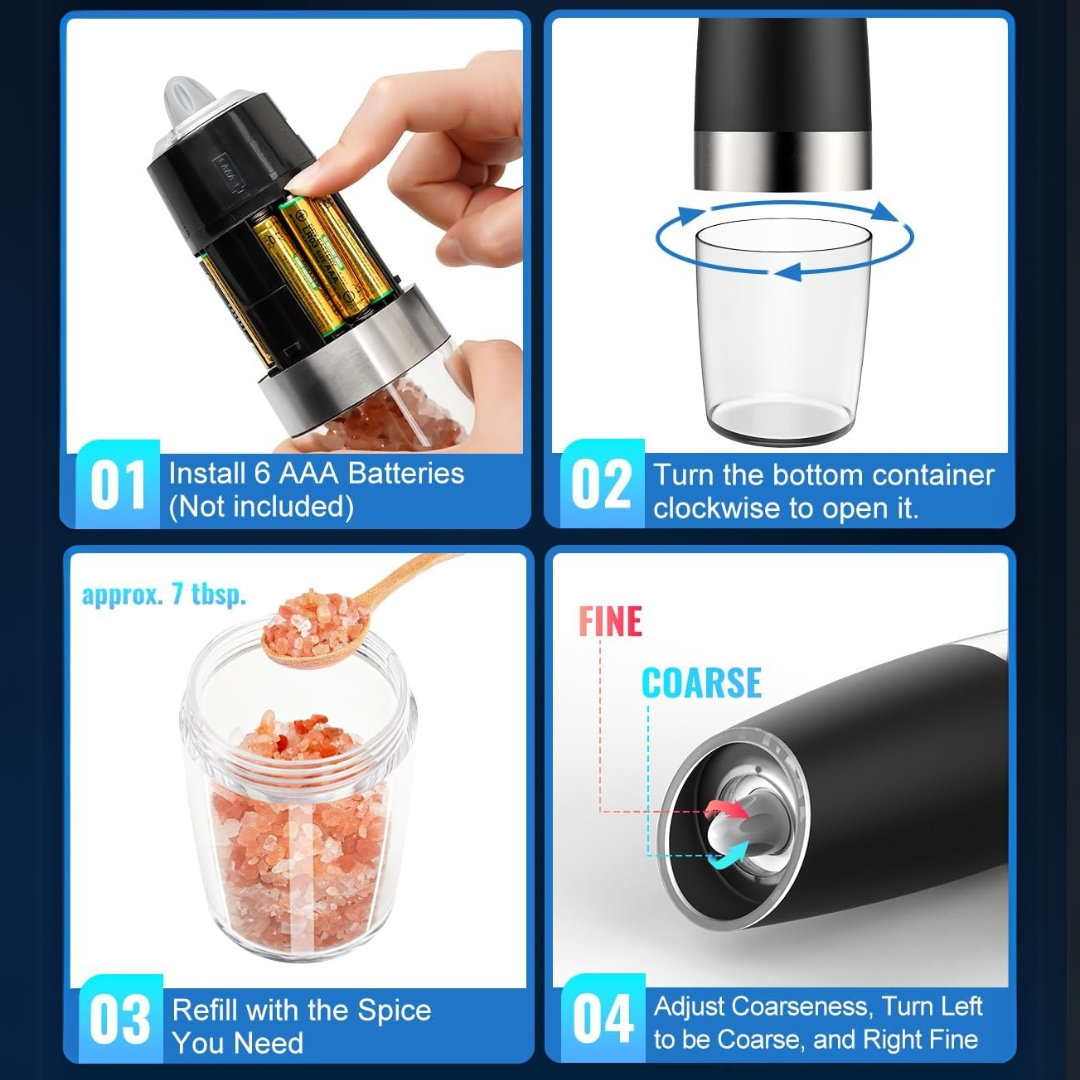 Rechargeable Electric Pepper and Salt Mill Set - GrindMaster Duo