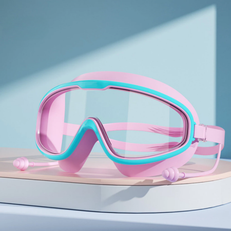 Kids Swim Goggles - Leakproof Panoramic Mask with Earplugs