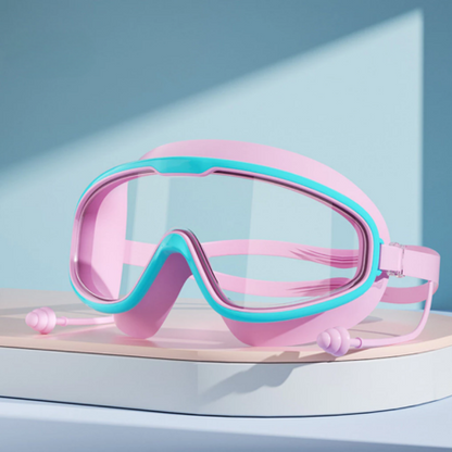 Kids Swim Goggles - Leakproof Panoramic Mask with Earplugs