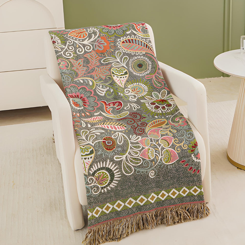 Reversible Bohemian Blanket: Soft Comfort with Floral Pattern – Cofik