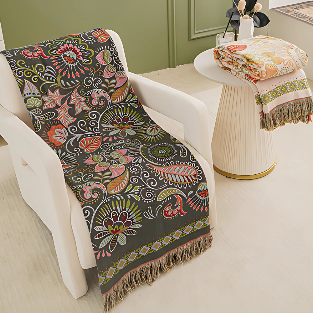 Reversible Bohemian Blanket: Soft Comfort with Floral Pattern – Cofik