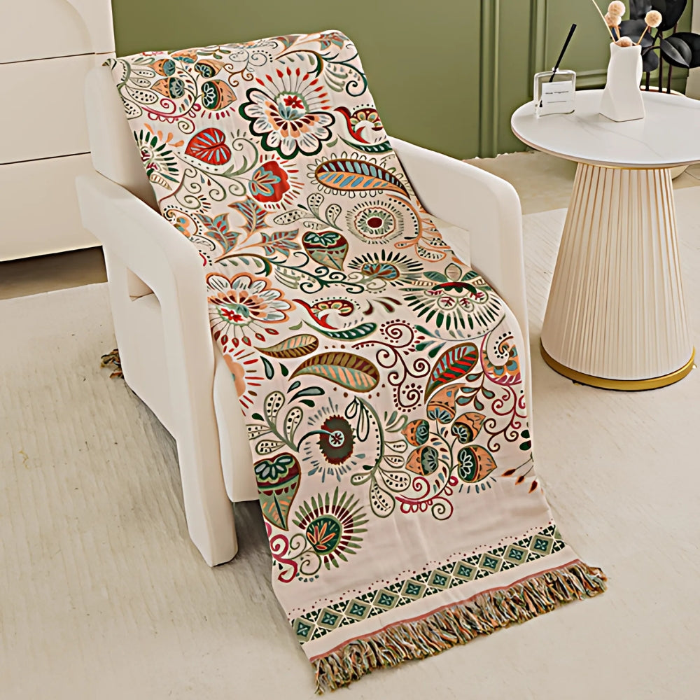 Reversible Bohemian Blanket: Soft Comfort with Floral Pattern – Cofik