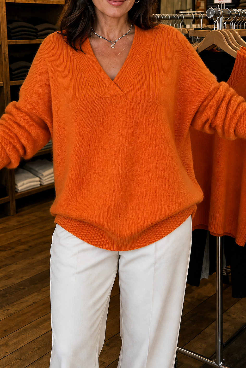 Ribbed V-Neck Relaxed Knit Sweater
