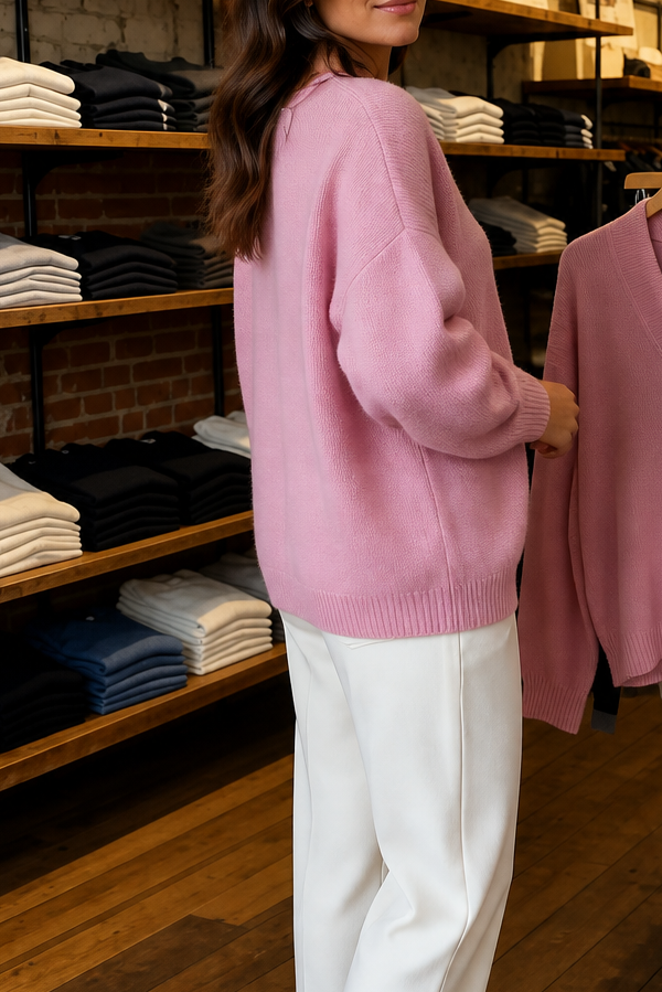 Ribbed V-Neck Relaxed Knit Sweater