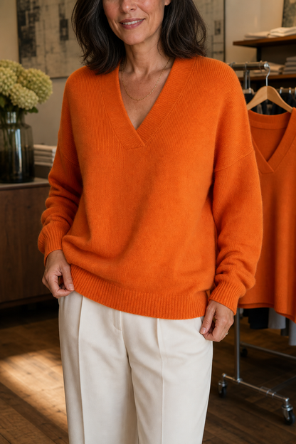 Ribbed V-Neck Relaxed Knit Sweater