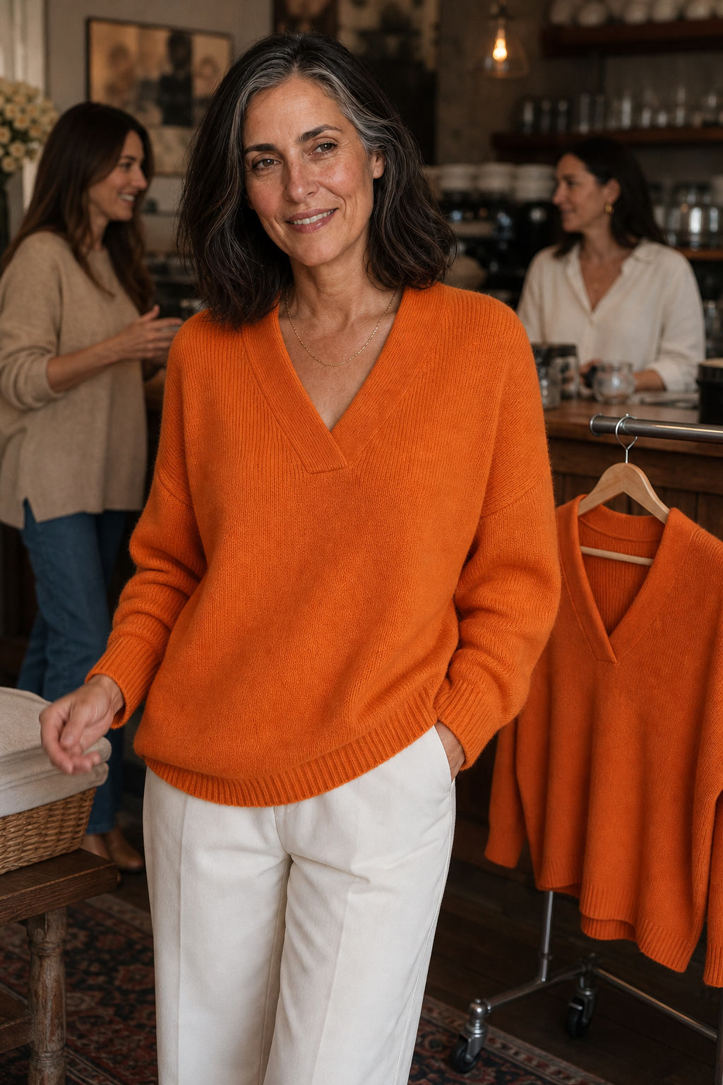 Ribbed V-Neck Relaxed Knit Sweater
