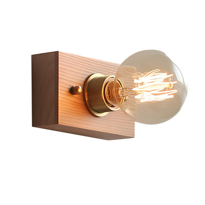 Rustic Wooden Bedside Wall Light with Pull Chain