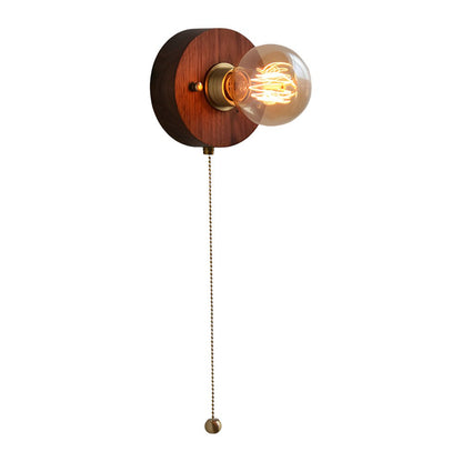 Rustic Wooden Bedside Wall Light with Pull Chain