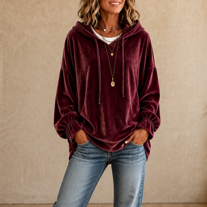 Ruffle Cuff Velvet Relaxed Hoodie