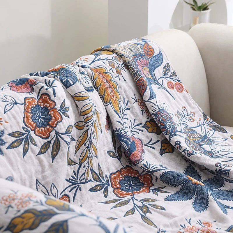 Rustic Artistic Flora Blanket | 100% Floral Cotton Blanket