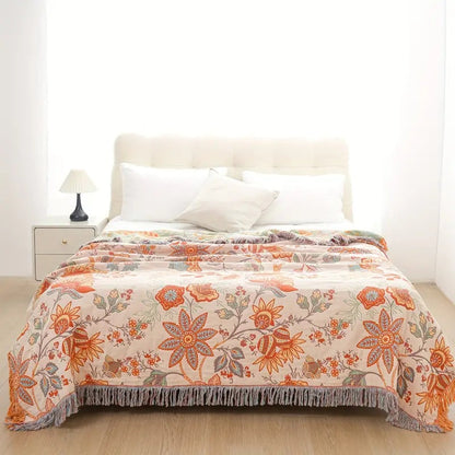 Rustic Floral Boho Blanket | 100% Cotton Floral Blanket