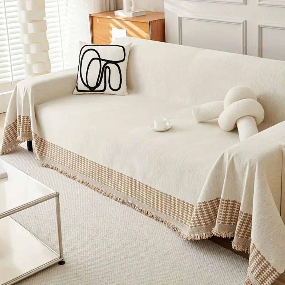Traditional Cloth Sofa Slipcover with Fringe - Cofik