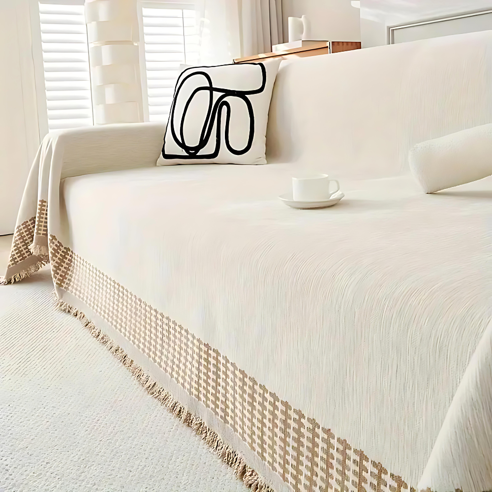 Traditional Cloth Sofa Slipcover with Fringe