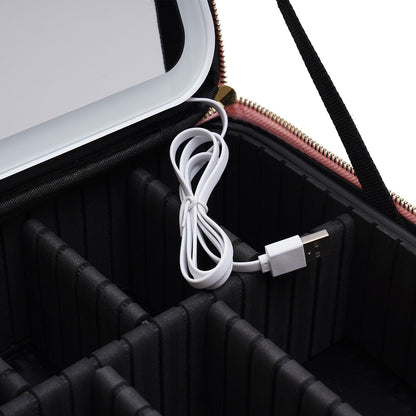 Compact Travel Makeup Bag with LED Light & Mirror