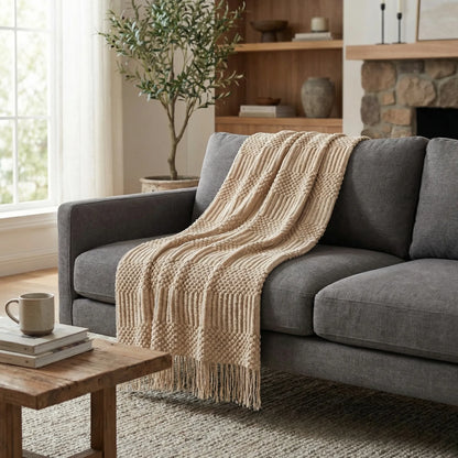 Scandinavian-Style Knitted Sofa Throw Blanket