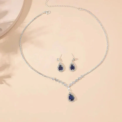Sparkling Blue Drop Diamond Necklace and Earring Set