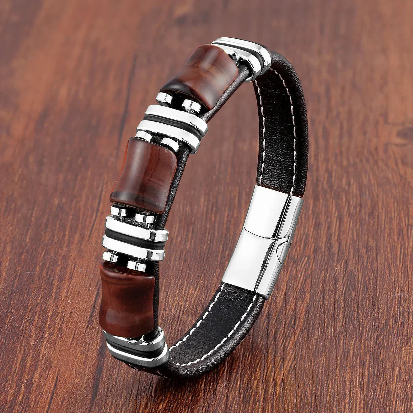 Genuine Leather Tiger Eye Gemstone Bracelet