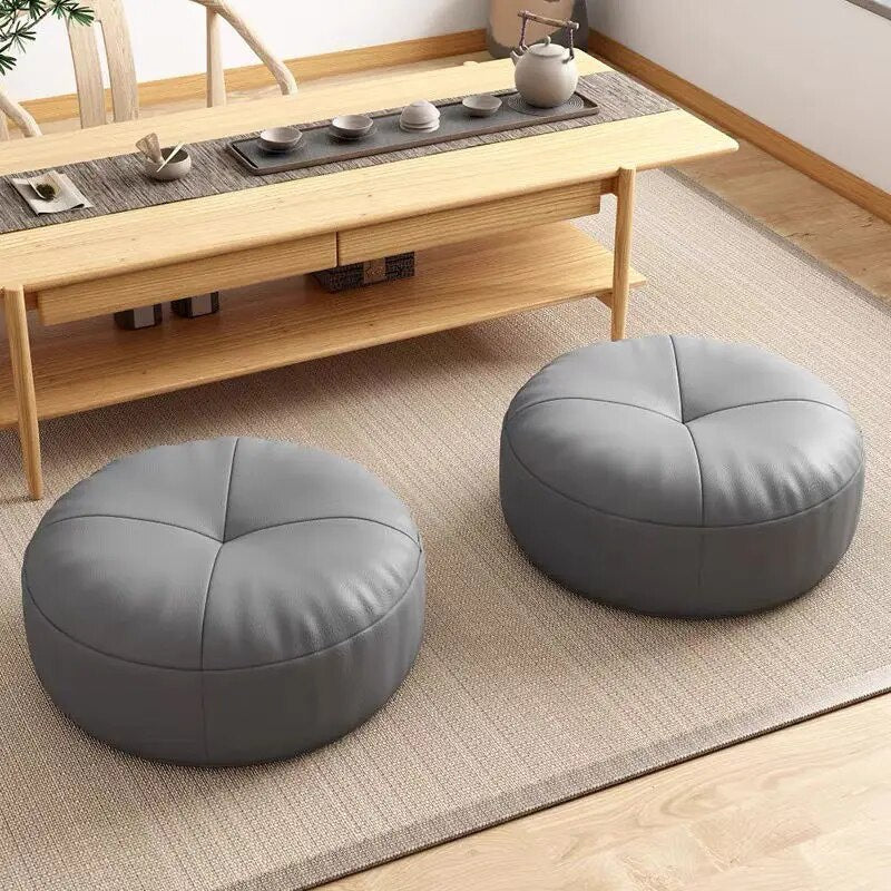 Round Leather Floor Cushion in Traditional Japanese Style - Cofik