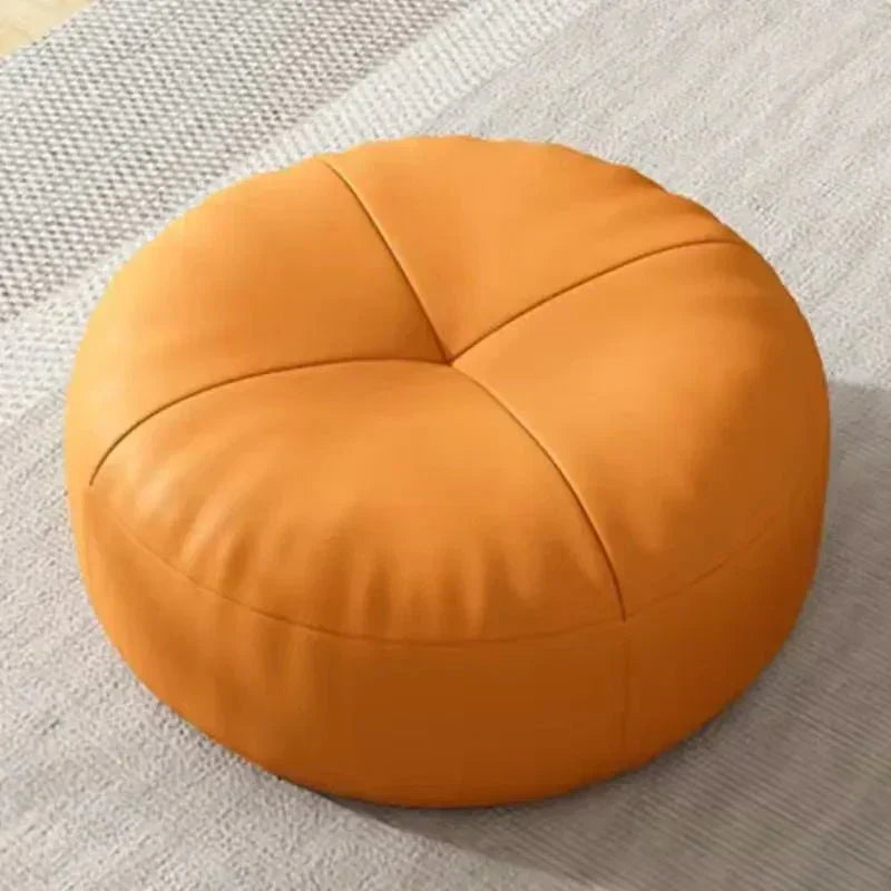 Round Leather Floor Cushion in Traditional Japanese Style
