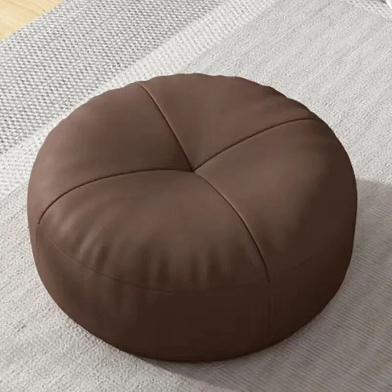 Round Leather Floor Cushion in Traditional Japanese Style