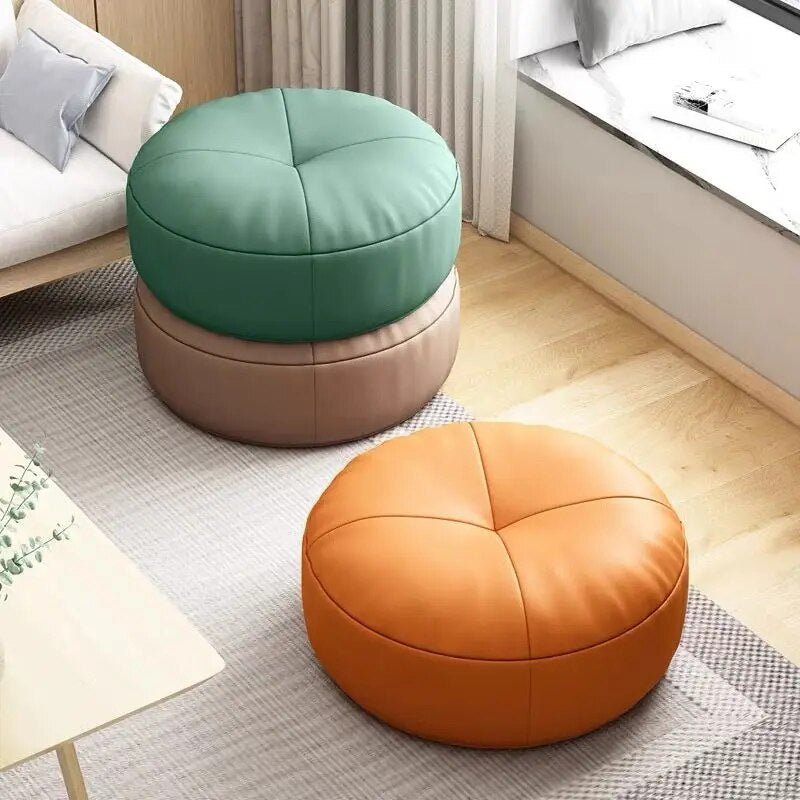 Round Leather Floor Cushion in Traditional Japanese Style