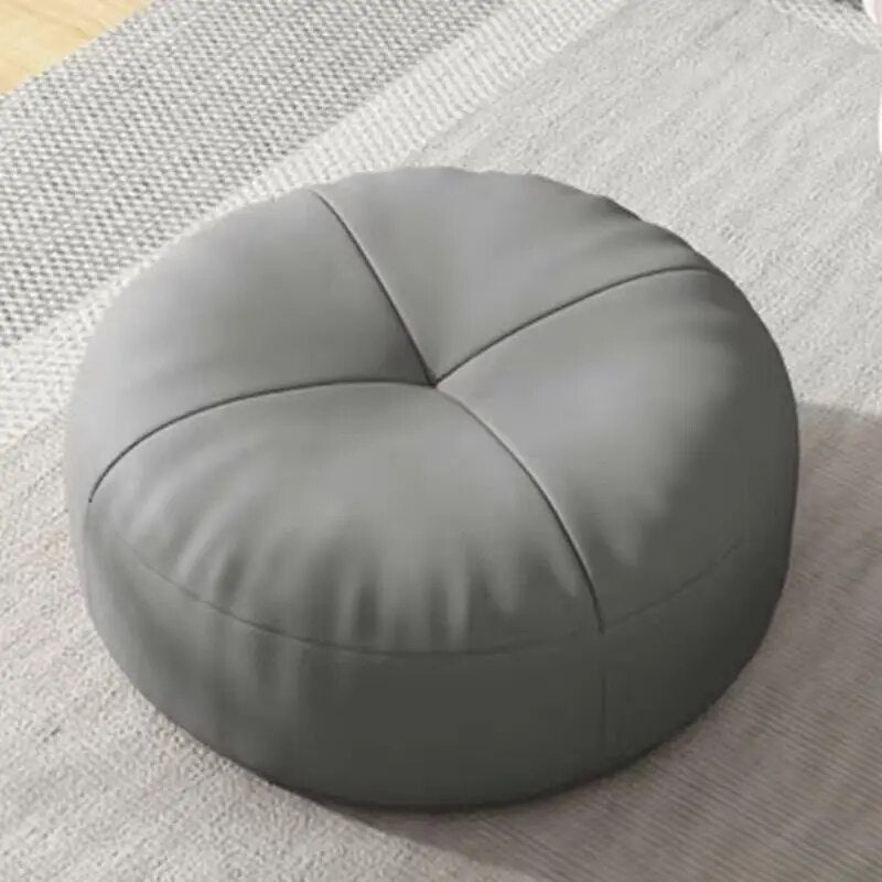 Round Leather Floor Cushion in Traditional Japanese Style
