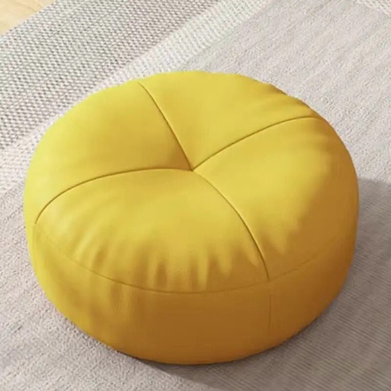 Round Leather Floor Cushion in Traditional Japanese Style