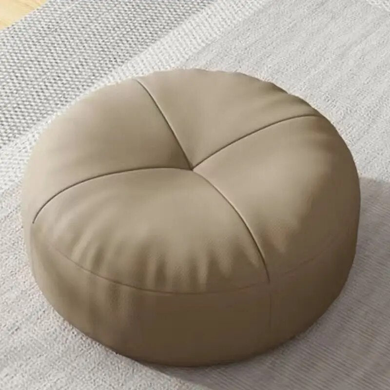 Round Leather Floor Cushion in Traditional Japanese Style