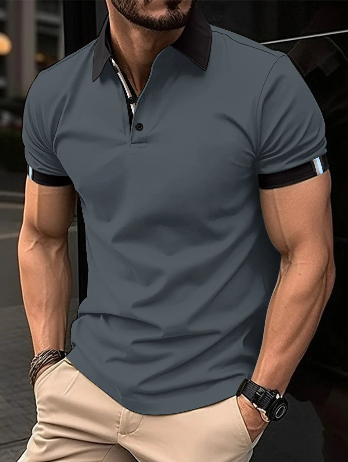 Cofik | Breathable Striped Sleeve Polo Shirt - Image 2