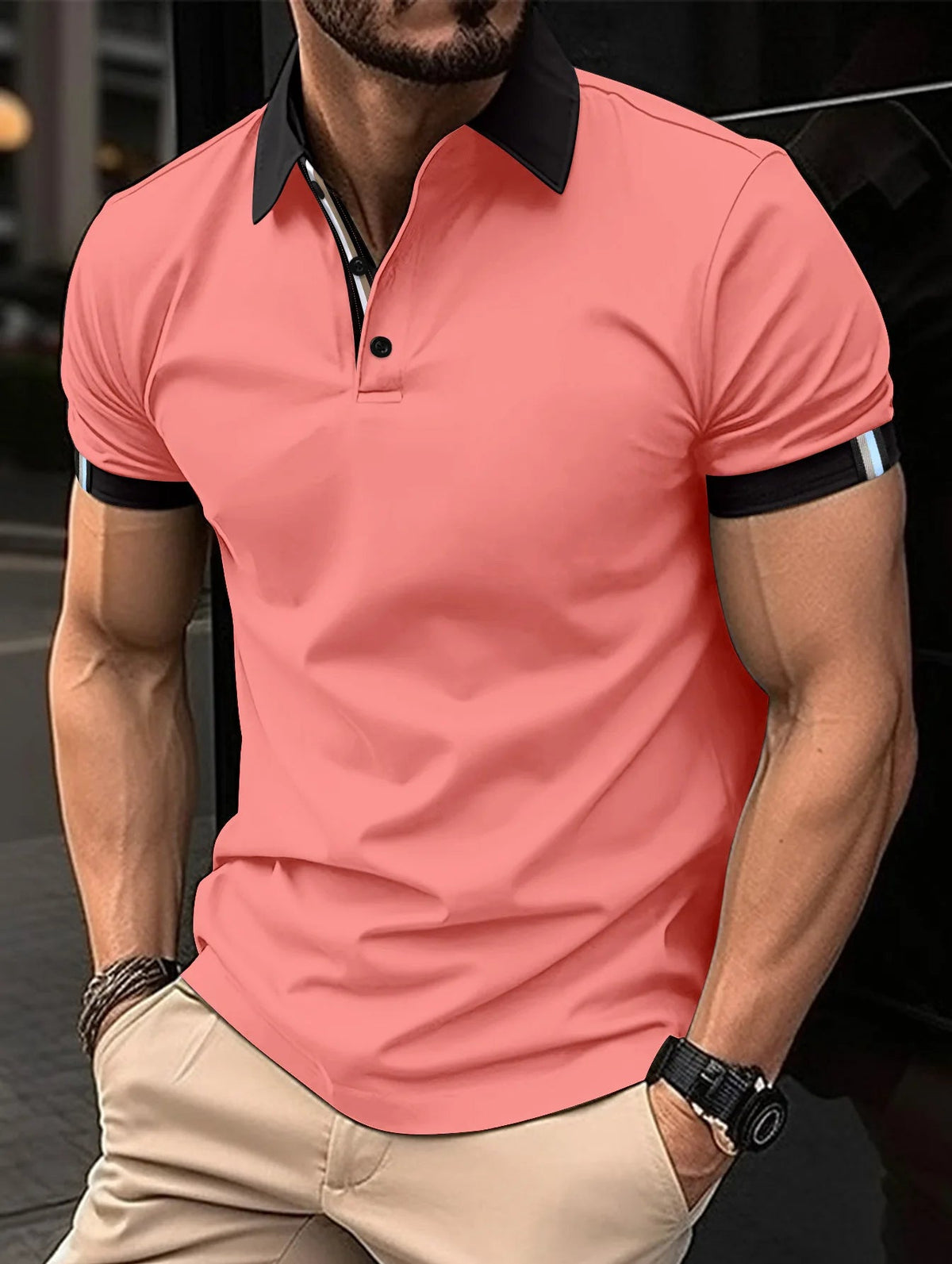 Cofik | Breathable Striped Sleeve Polo Shirt - Image 2