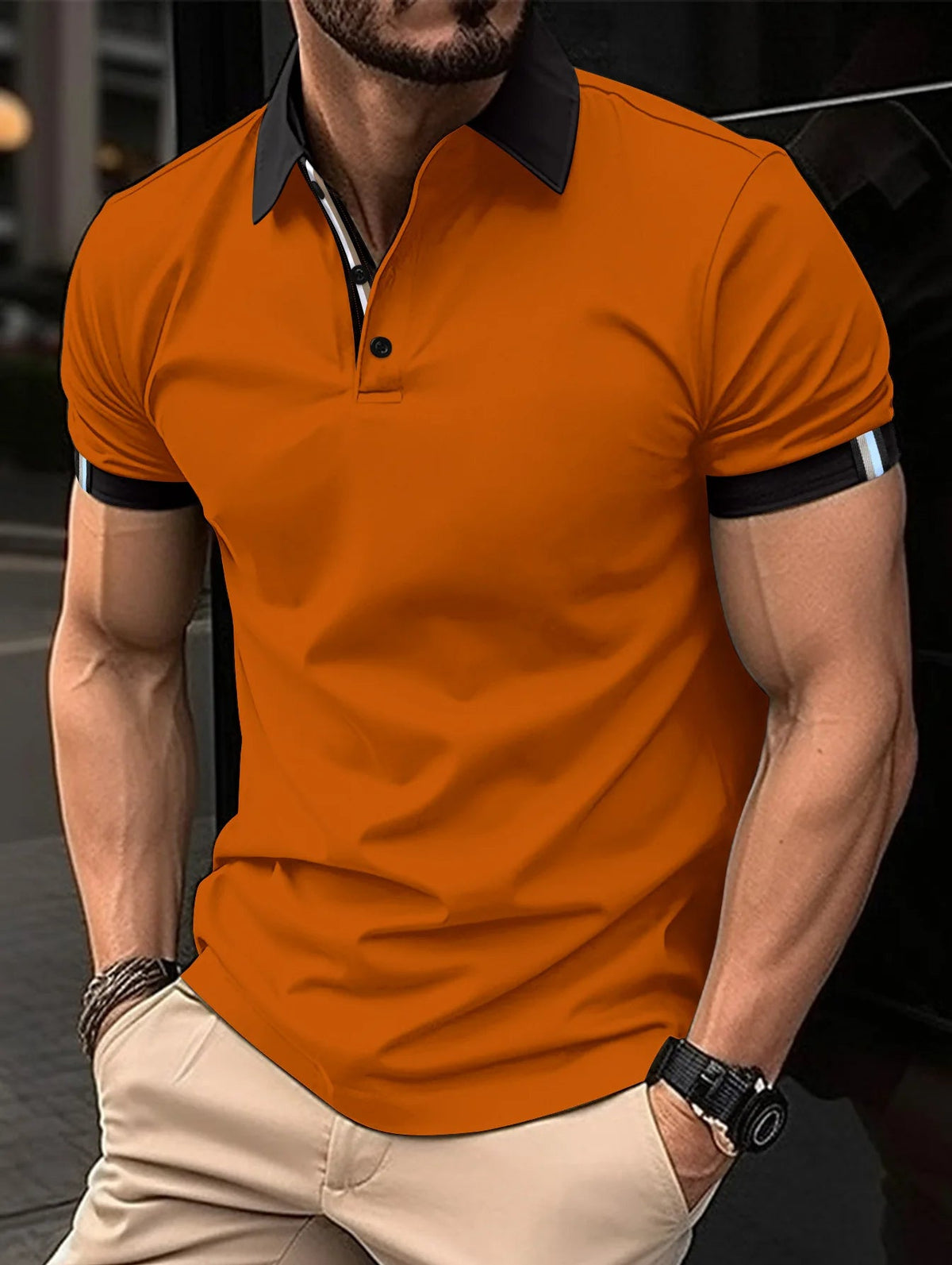 Cofik | Breathable Striped Sleeve Polo Shirt - Image 3