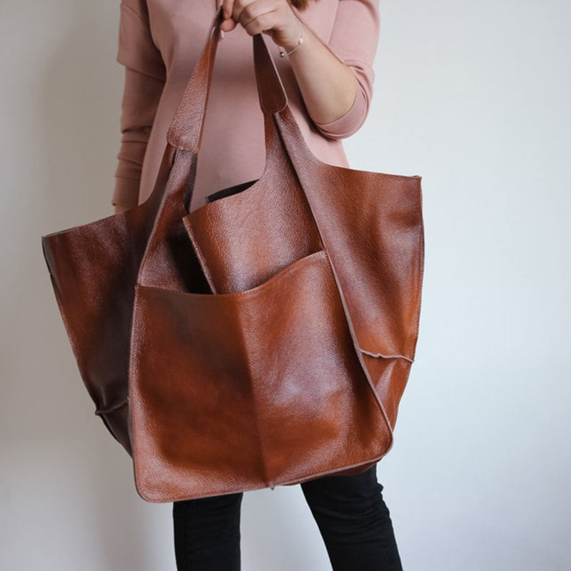Large Capacity Leather Tote Handbag
