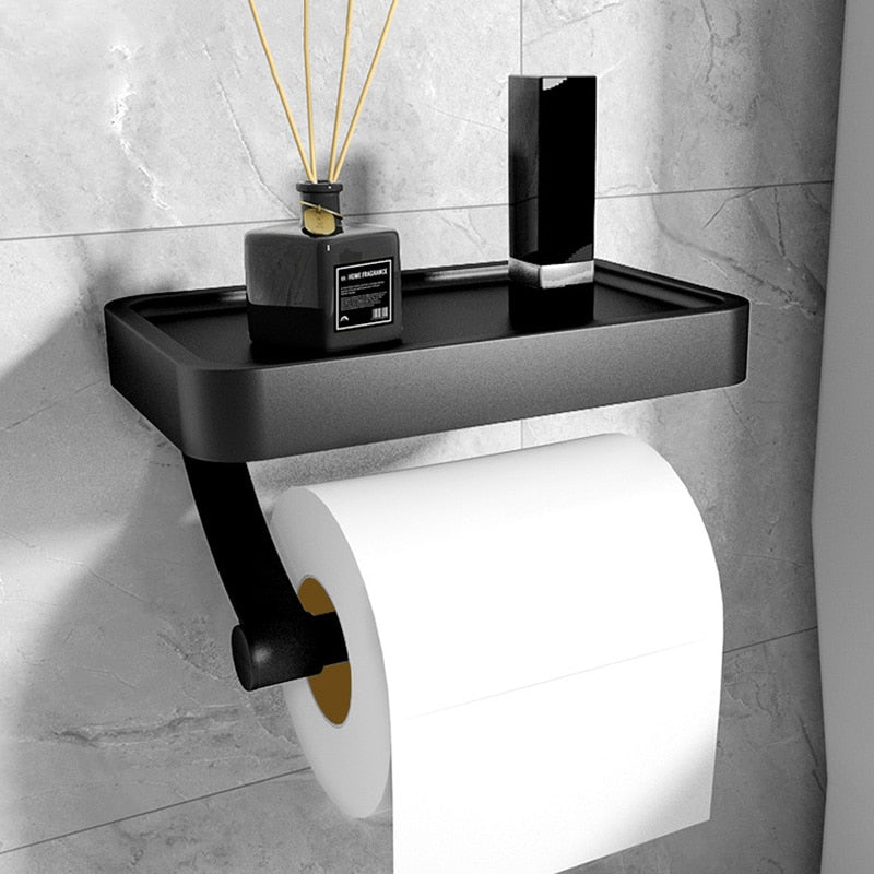 Wall Mount Toilet Paper Holder with Metal Storage Shelf - Cofik
