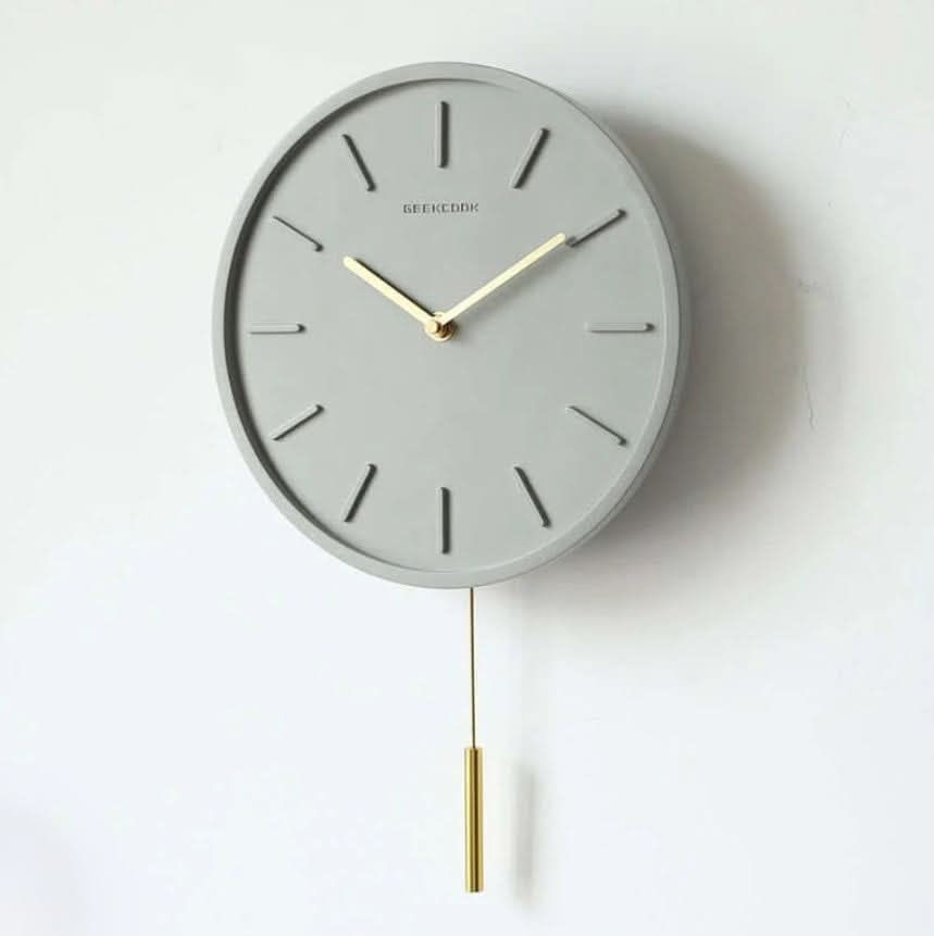 Modern Minimalist Cement Wall Clock with Metal Pendulum