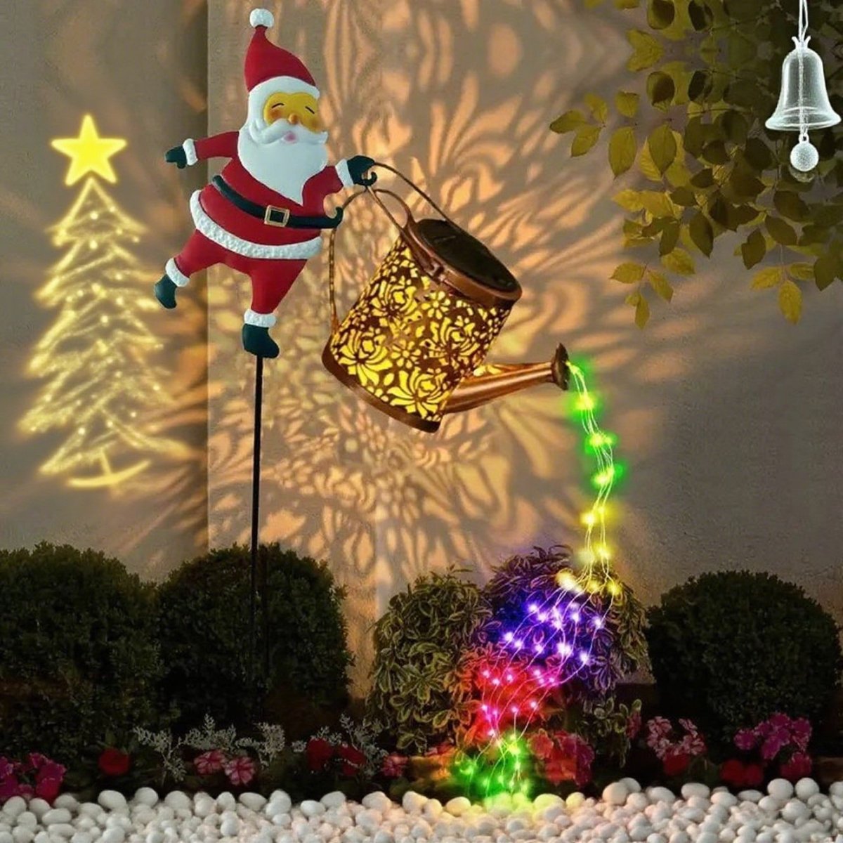 Solar Santa Watering Can Lantern for Winter Garden Decoration