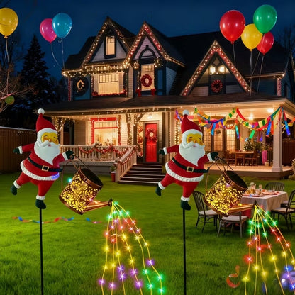 Solar Santa Watering Can Lantern for Winter Garden Decoration