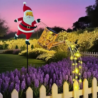 Solar Santa Watering Can Lantern for Winter Garden Decoration