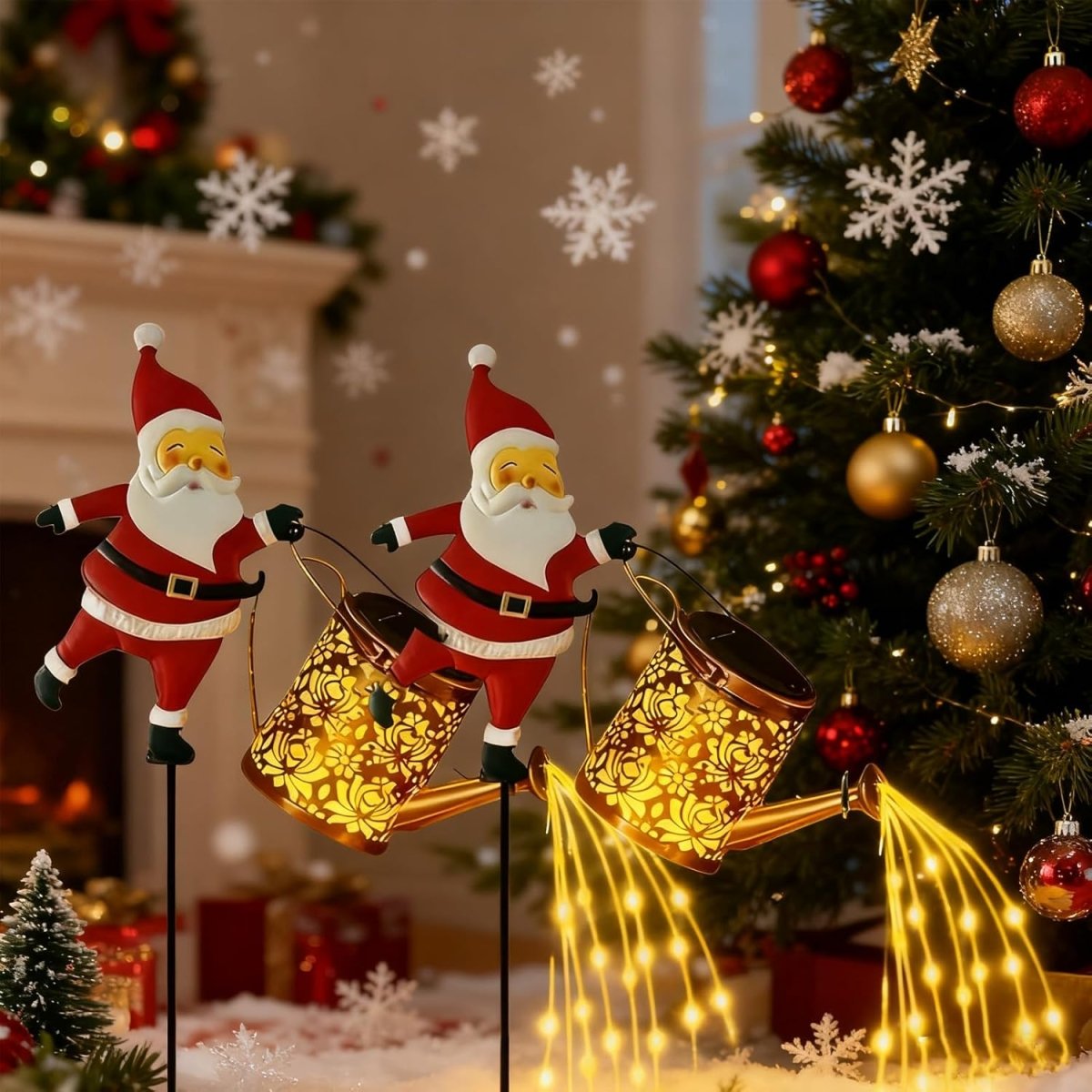 Solar Santa Watering Can Lantern for Winter Garden Decoration