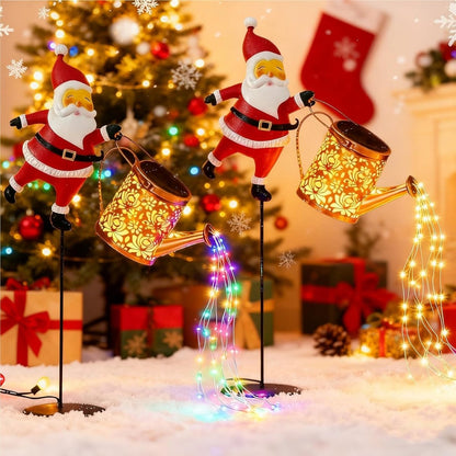 Solar Santa Watering Can Lantern for Winter Garden Decoration